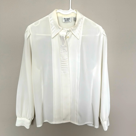 Vintage White button down Blouse size S - Picture 1 of 4